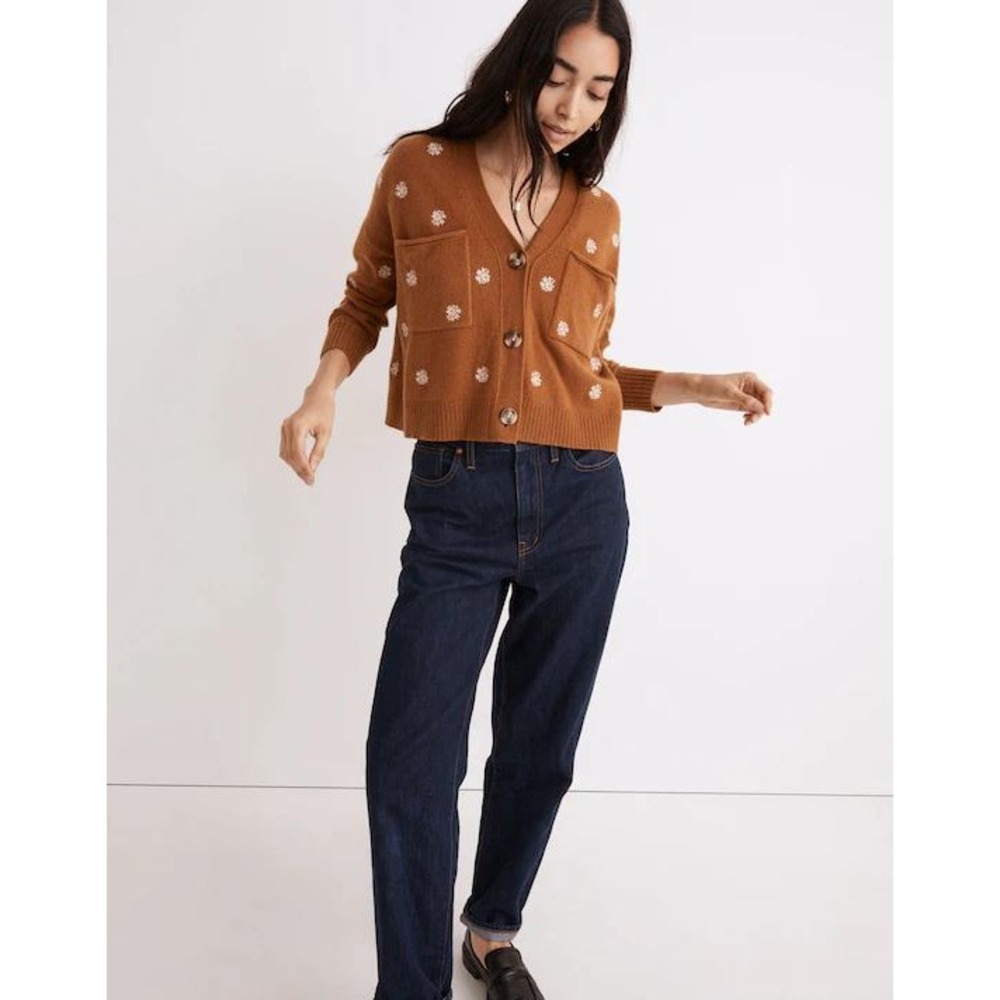 Madewell Embroidered Upton Cardigan Sweater Brown Wool Floral Small CKP466392456